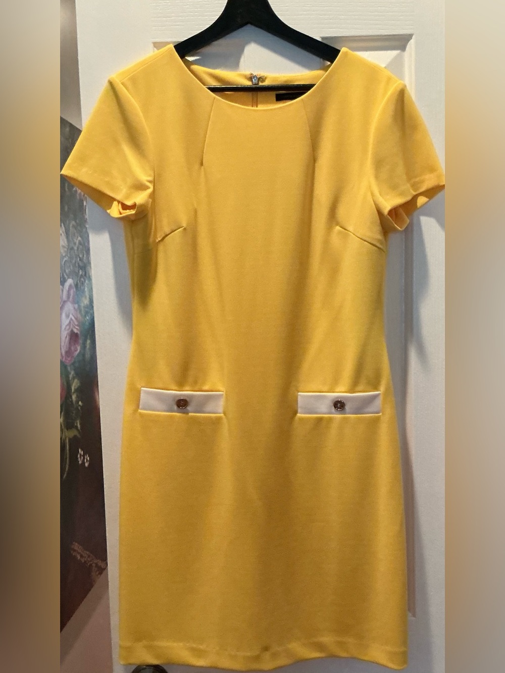 Tommy Hilfiger Yellow Shift Dress with White Pocket Trim